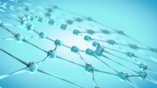 Animation of molecules or network from glass and crystal in slow rotation