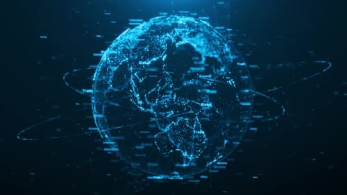 Abstract Digital Network Earth With Text Blue