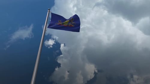 Realistic Waving Flag of Pennsylvania with Cloudy Sky