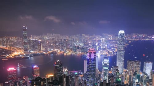 Zeitraffer der Stadt Hongkong bei Nacht, Blick vom The Peak