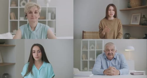 Business People Staff Team Video Conferencing in Group Virtual Chat Call Working From Home Office