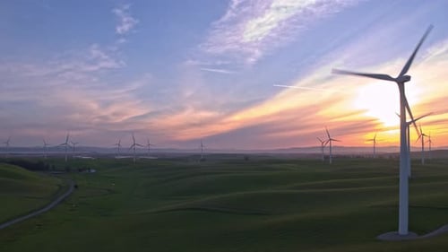 Wind Farm In The Sunset
