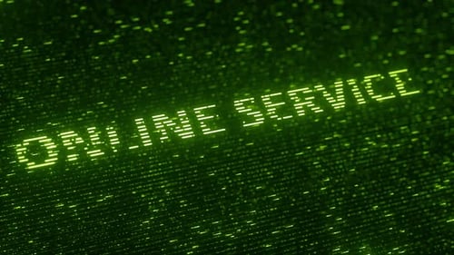 TEXTO DE SERVIÇO ONLINE verde feito com partículas voadoras