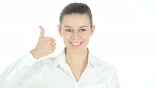 Smiling Young Adult Woman Giving Thumbs Up