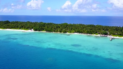 Aerial nature of marine island beach by water with sand background