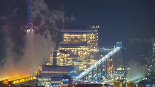 Industrial landscape, coal-fired power plants smoke,