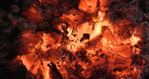 Close-Up Shot of Glowing Embers and Flames