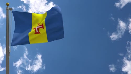 Animated Madeira Flag Waving on Blue Sky