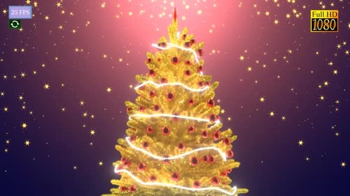 Festive Christmas Tree Animation with Glowing Lights and Falling Stars