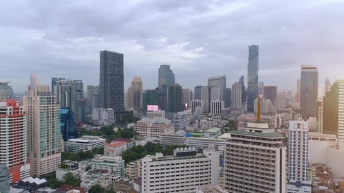 4k Aerial city view of Bangkok dowtnown, Flying over Bangkok, Thailand.