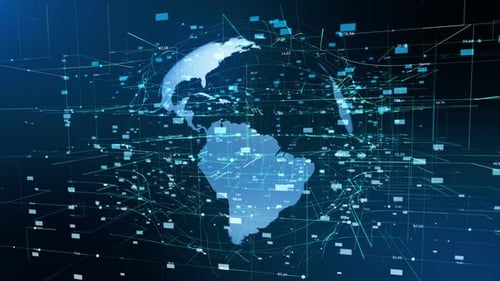 Digital Global Network Display with Flowing Data and Technology
