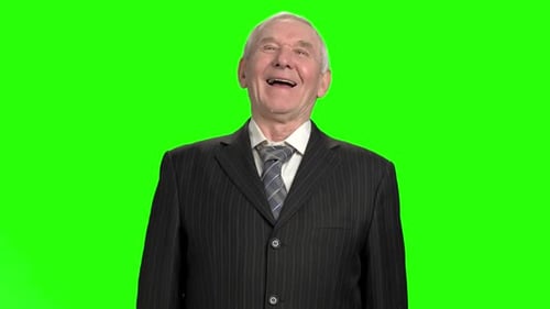 Smiling Senior Man Laughing on Green Screen