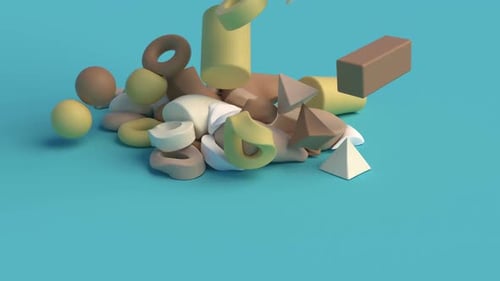Falling 3D Geometric Shapes in Soft Pastel Colors