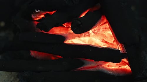Glowing Charcoal Embers Close Up