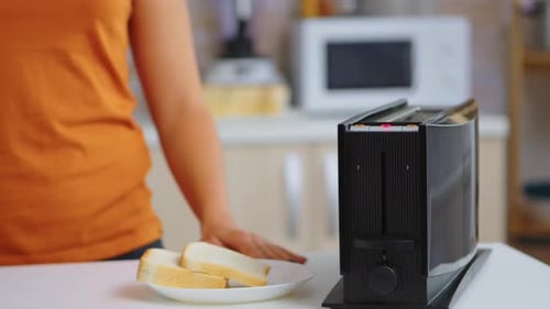 Toaster and Plate of Bread Slices in Kitchen