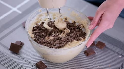 Preparing Sweet Food Dessert in Kitchen at Home Mixing Ingredients in Bowl Cooking Dough
