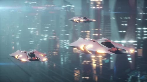 Le vol de trois avions dans la ville technique