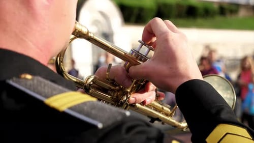 Musician Playing Trumpet in Uniform at Memorial