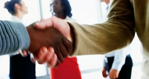 Executives shaking hands in office