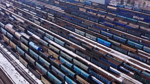 Rows of Train Wagons in Winter