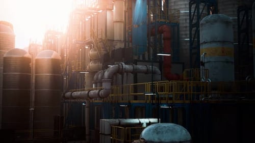 Oil Industry Refinery Factory at Sunset