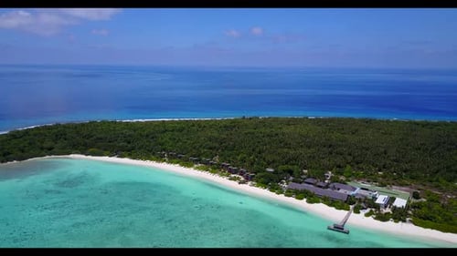 Aerial drone view seascape of tropical shore beach trip by blue ocean with clean sand background of