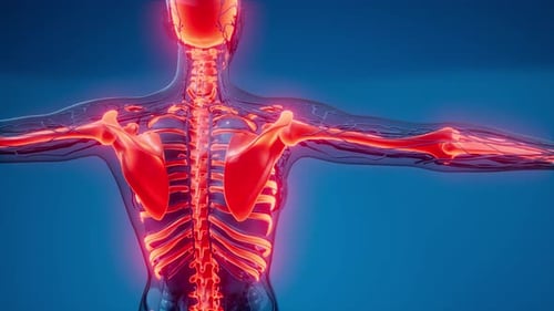 Glowing Human Skeleton and Nervous System 3D Medical Visualization