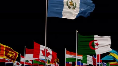 Global Flags Waving with Specific Country Flag Reveal