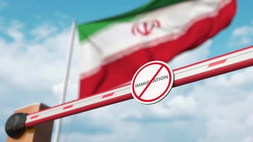 Immigration Barrier Closing with Waving National Flag