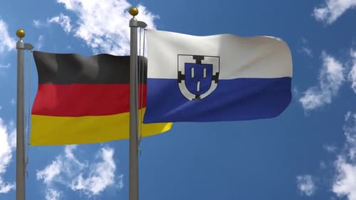 Germany and Regional Flag Waving in Blue Sky
