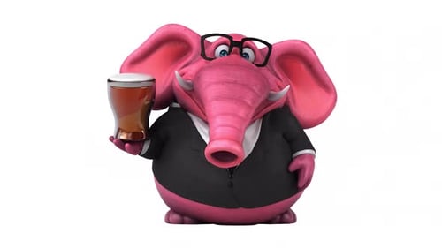 Pink Cartoon Elephant Businessman with Beer