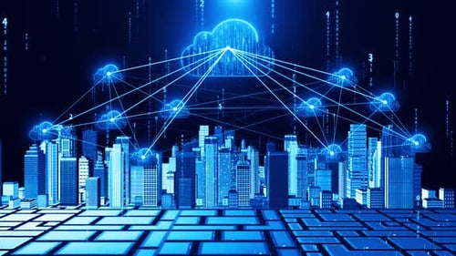 Cloud Computing, technologie de service cloud, ville intelligente holographique, contexte de gratte-ciel