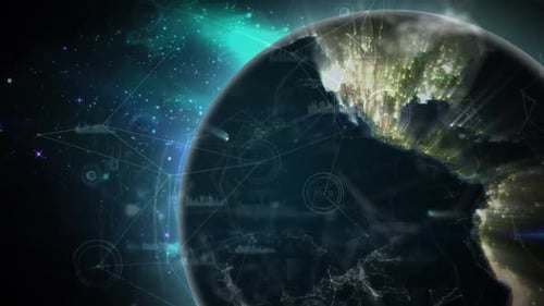 Futuristic Rotating Earth with Global Digital Network Overlay