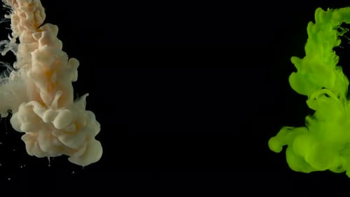 Abstract White and Green Fluid Swirls on Black