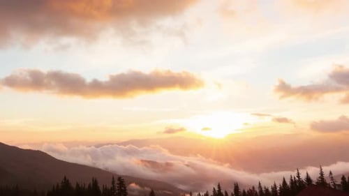 Romantic Colorful Sunrise at the Mountains