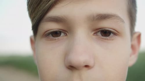 Portrait of a Boy Looking at the Camera and Smiling, Close-up of Eyes