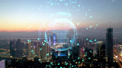 smart Connected city skyline. Futuristic network concept, city Technology.