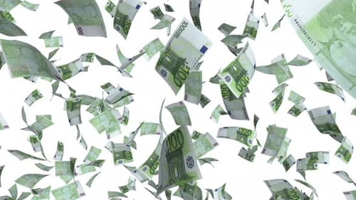Money Rain Euro Bills Falling