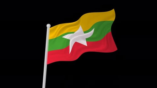 Flagge Myanmars wellig animiert auf schwarzem Hintergrund