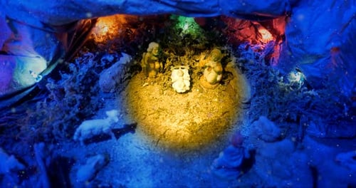 Christmas Nativity Scene with Baby Jesus and Lights