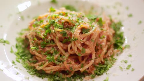 Pasta with Red Sauce and Fresh Herbs
