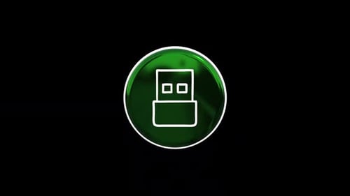 Rotating Green USB Icon in Glassy Circle Animation