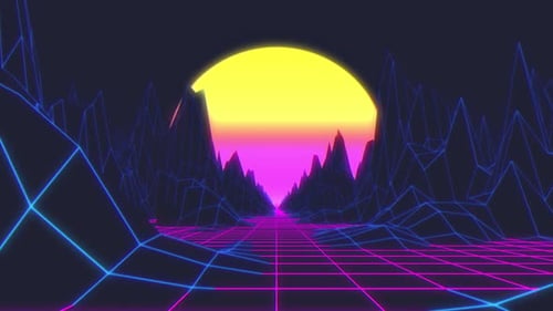 Retro 80er Stil Gitter Sonne Sterne alter TV-Bildschirm Animation Hintergrund