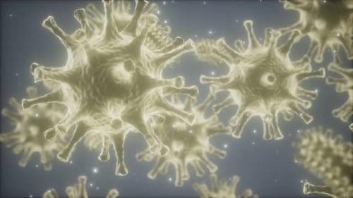 3D Animated Microscopic Viruses and Bacteria Floating in Fluid