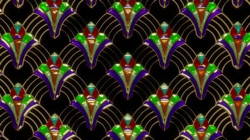 Art Deco Jeweled Fan Pattern Seamless Loop Background