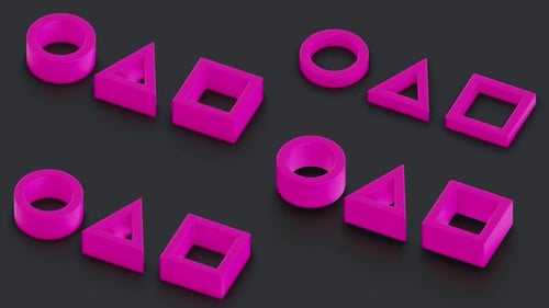 Animación abstracta del símbolo del círculo cuadrado triangular. Ilustración isométrica 3d.