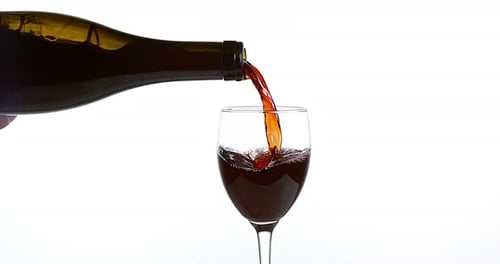 900053 Red Wine being poured into Glass, against White Background, Slow motion 4K