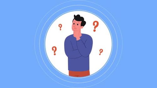 Flat Design Animation: Thinking Person with Questions