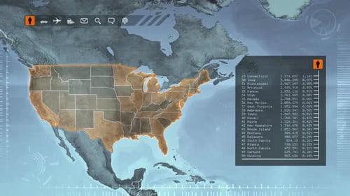 Futuristic Digital Map with Interactive Data Display HUD