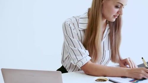 Blonde Business Woman Working at Modern Office